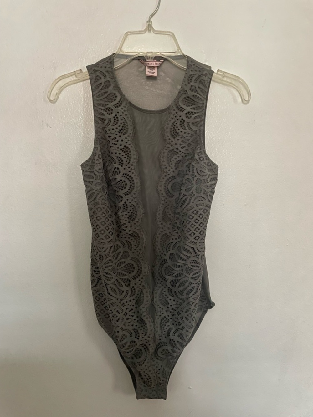 Victoria's Secret Gray Lace-Front Sleeveless Bodysuit